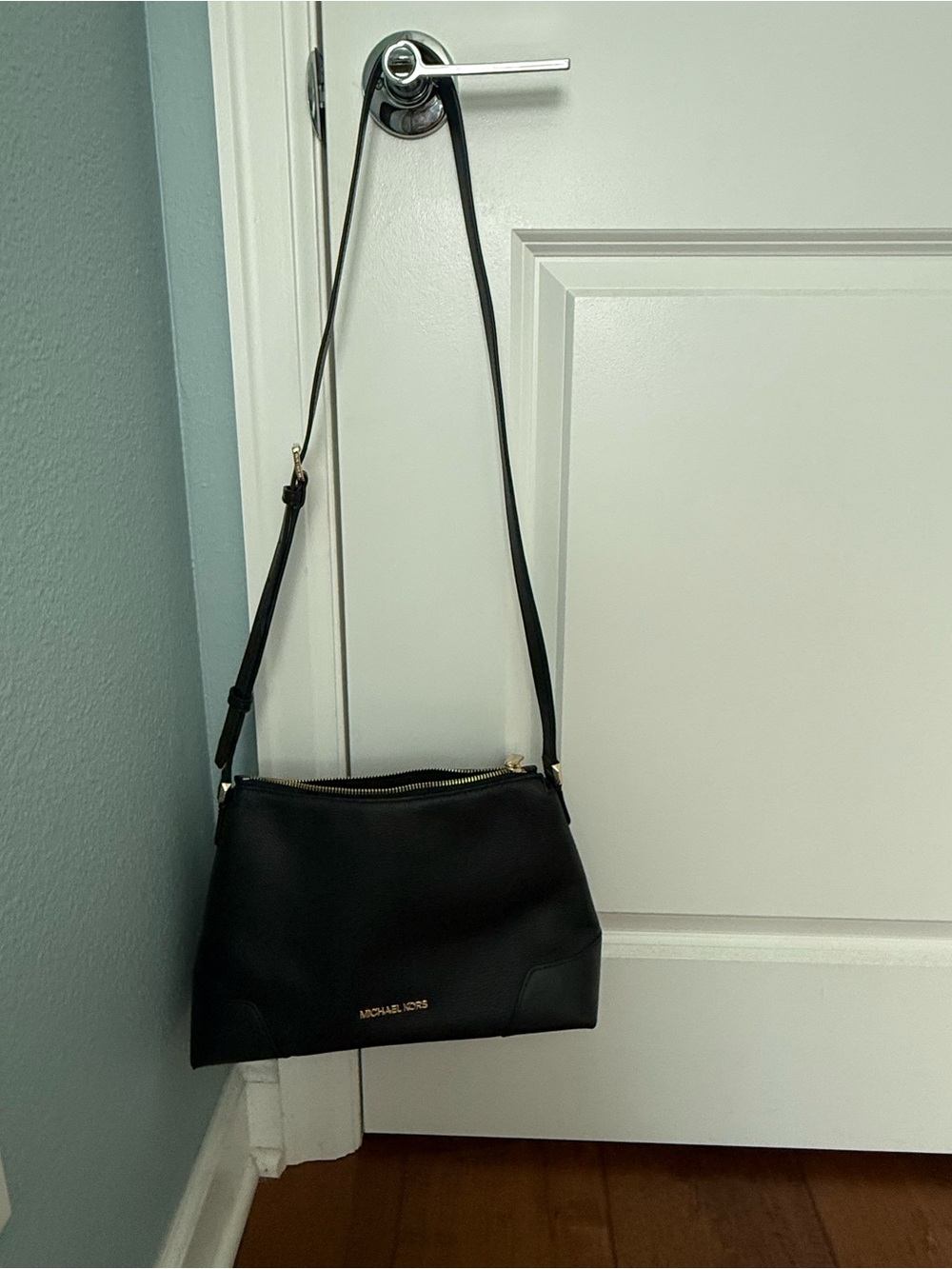 Michael Kors Black Leather Crossbody with Gold Hardware